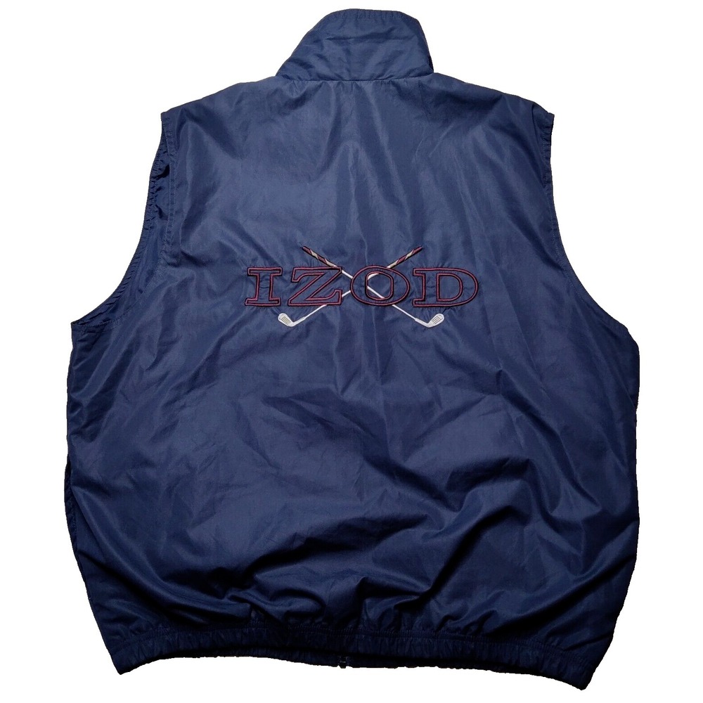 VTG IZOD GOLF Men Large Blue Lined Double-Sided Embroidered Windbreaker Vest